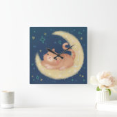 Cute Cat on the Moon Quadratische Wanduhr (Zuhause)