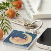 Cute Cat on the Moon Schlüsselanhänger (Vorderseite rechts)