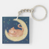 Cute Cat on the Moon Schlüsselanhänger (Rückseite)