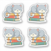 Cute Cat on top of Stack of Books, Set of 4 Aufkleber (Vorderseite)