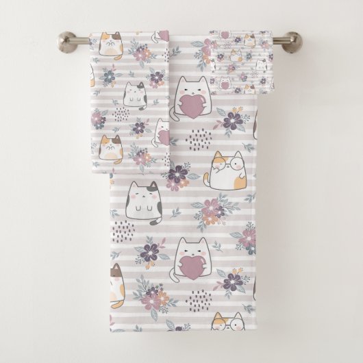 Cute cat pattern badhandtuch set (Insitu)