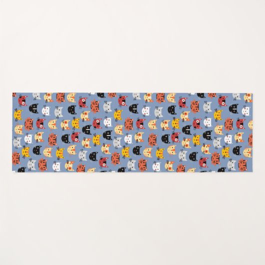 Cute Cat Pattern Blue Yogamatte (Vorderseite (Horizontal))