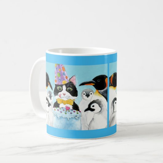 Cute cat penguin birthday party mug kaffeetasse (Vorderseite Links)