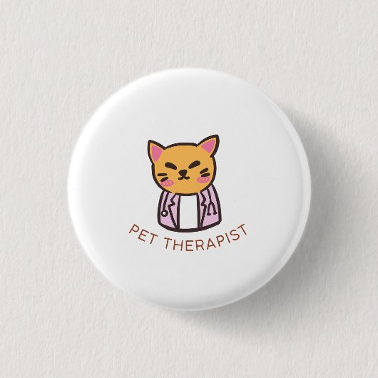 Cute Cat Pet Therapist Cartoon Design Button (Vorderseite)