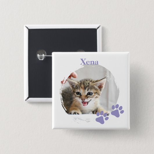 Cute Cat pet with customized name Button (Vorne & Hinten)