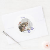 Cute Cat pet with customized name Runder Aufkleber (Umschlag)