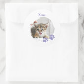 Cute Cat pet with customized name Runder Aufkleber (Tasche)