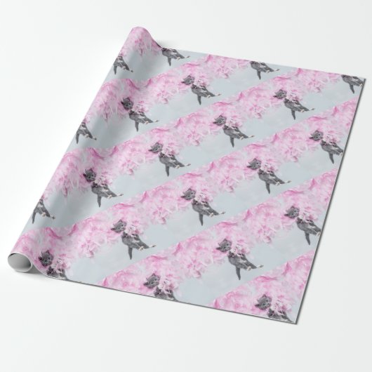Cute Cat pink plume Geschenkpapier (Ungerollt)