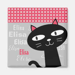 Cute cat pink polka dots personalized name  magnet