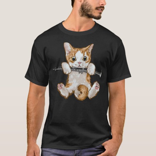 Cute Cat Playing Clarinet Funny Cats Pet Owner Lov T-Shirt (Vorderseite)