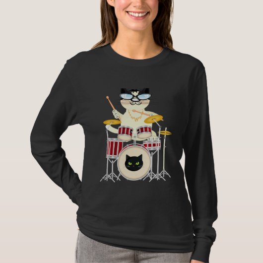 Cute Cat Playing Drum Drums & Cats   Drummer T-Shirt (Vorderseite)