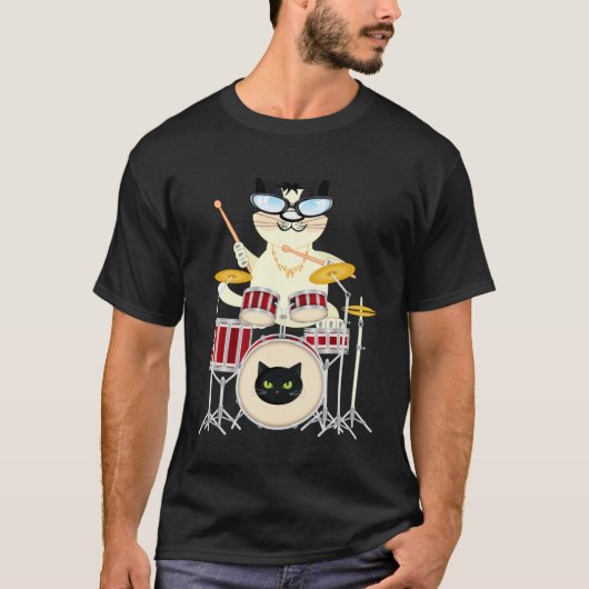 Cute Cat Playing Drum Drums & Cats   Drummer T-Shirt (Vorderseite)