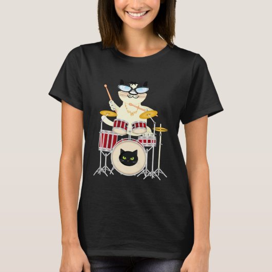 Cute Cat Playing Drum Drums & Cats   Drummer T-Shirt (Vorderseite)