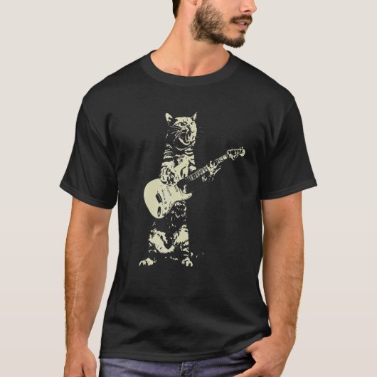 Cute Cat Playing Guitar T-Shirt (Vorderseite)