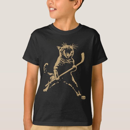 Cute Cat Playing Ice Hockey Lover Player Funny T-Shirt (Vorderseite)