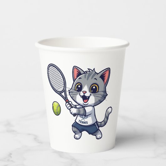 Cute cat playing tennis pappbecher (Vorderseite)