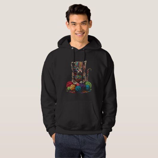 cute Cat playing with wool Beautiful Line adorable Hoodie (Vorne ganz)