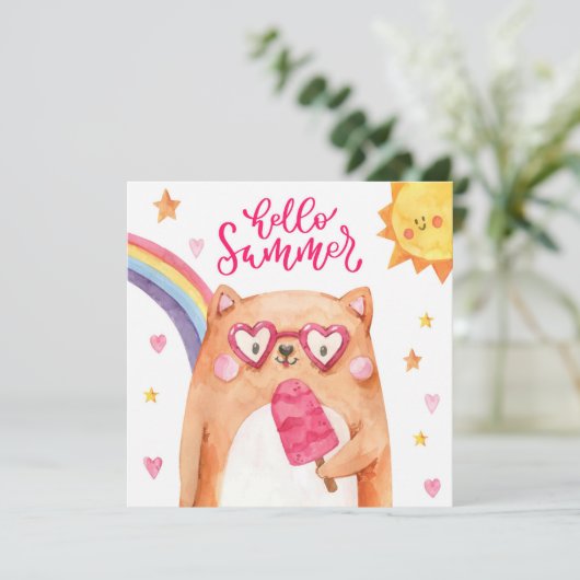 Cute Cat Popsicle Summer Greeting Card (Stehend Vorderseite)