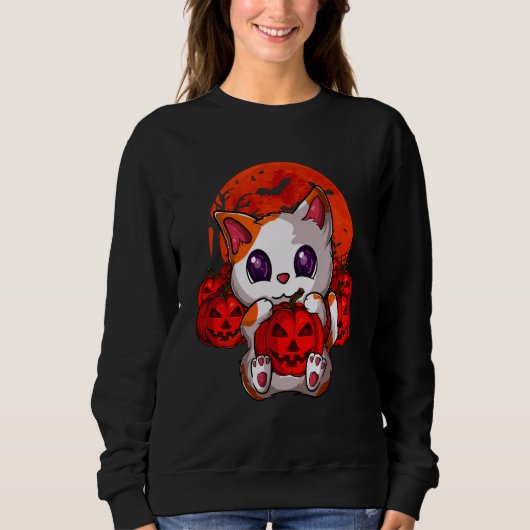 Cute Cat Pumpkin Moon Halloween Cat Sweatshirt (Vorderseite)