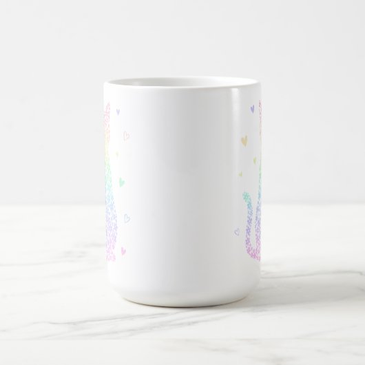  cute cat  rainbow hearts pastel gradient pattern kaffeetasse (Mittel)