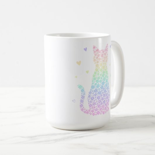 cute cat rainbow hearts pastel gradient pattern kaffeetasse (VorderseiteRechts)