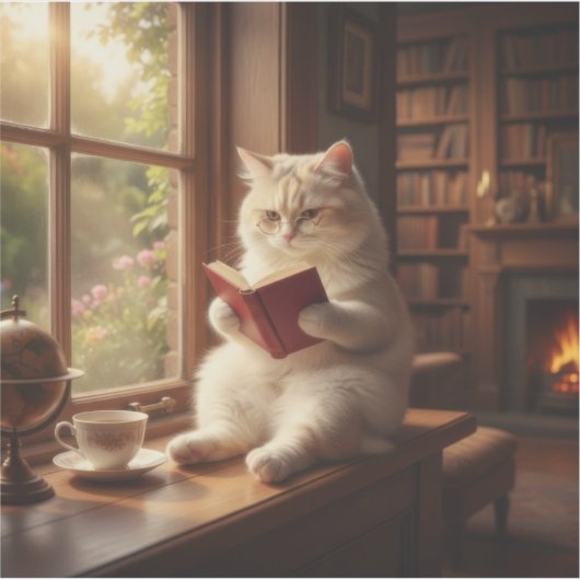 Cute Cat Reading Aufkleber (Vorderseite)