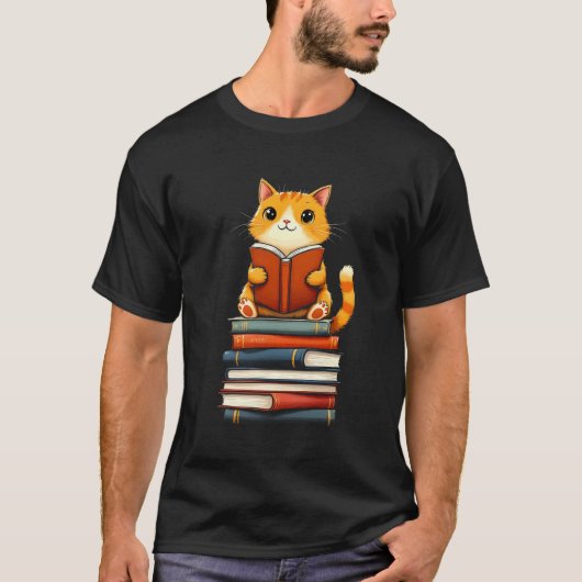 Cute Cat Reading Books Lover Pet Lovers Charming B T-Shirt (Vorderseite)