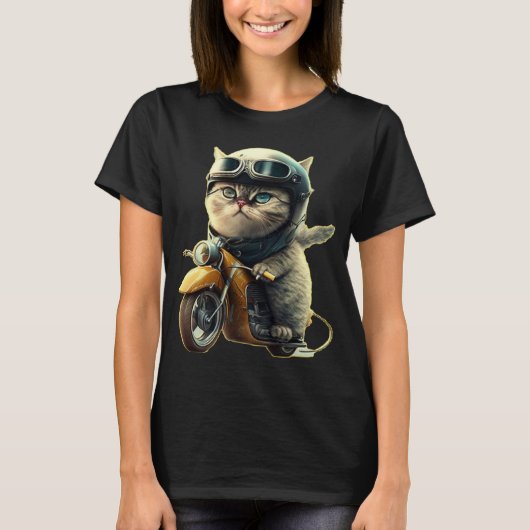 Cute cat riding a motorcycle wearing an helmet T-Shirt (Vorderseite)