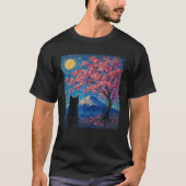 Cute Cat Sakura Cherry Blossom Tree Mount Fuji Sta T-Shirt (Vorderseite)