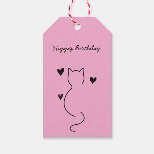 cute cat says: happy birthday. geschenkanhänger (Vorderseite)