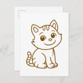 Cute Cat Simple Design Brown on White Postkarte (Vorne/Hinten)