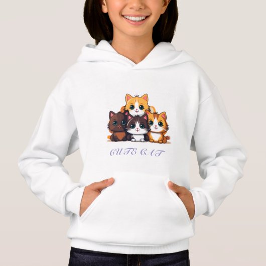 Cute Cat Sitting Happy Hoodie (Vorderseite)
