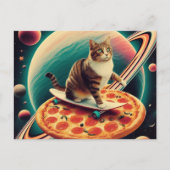 Cute Cat Skateboarding on a Pizza Planet Postkarte (Vorderseite)