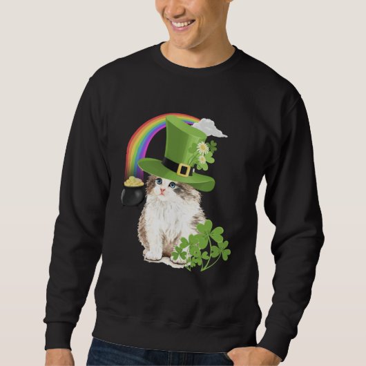 Cute Cat  St Patricks Day Shamrock Rainbow Patty K Sweatshirt (Vorderseite)