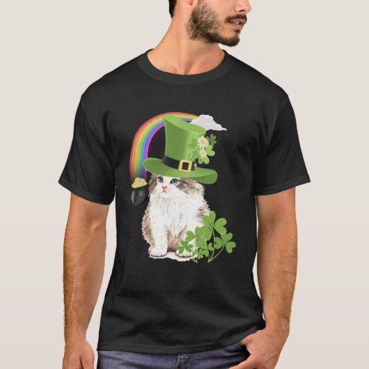 Cute Cat  St Patricks Day Shamrock Rainbow Patty K T-Shirt (Vorderseite)