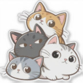 Cute Cat Stack – Adorable Kawaii Cat Sticker (Vorderseite)