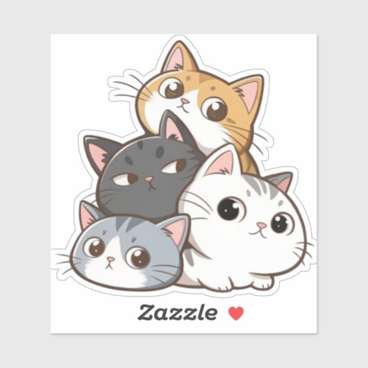 Cute Cat Stack – Adorable Kawaii Cat Sticker (Blatt)