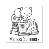 Cute Cat Stack of Books Custom Name Bookplate Permastempel (Design)