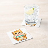 Cute Cat Stay Positive Artwork Rechteckiger Pappuntersetzer (Vor Ort)