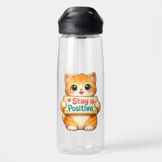 Cute Cat Stay Positive Artwork Trinkflasche (Rückseite)