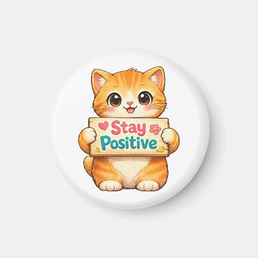 Cute Cat Stay Positive Cheerful Mood Magnet (Vorne)