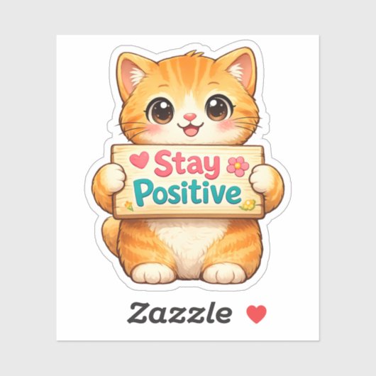 Cute Cat Stay Positive Vibes Illustration Vinyl  Aufkleber (Blatt)
