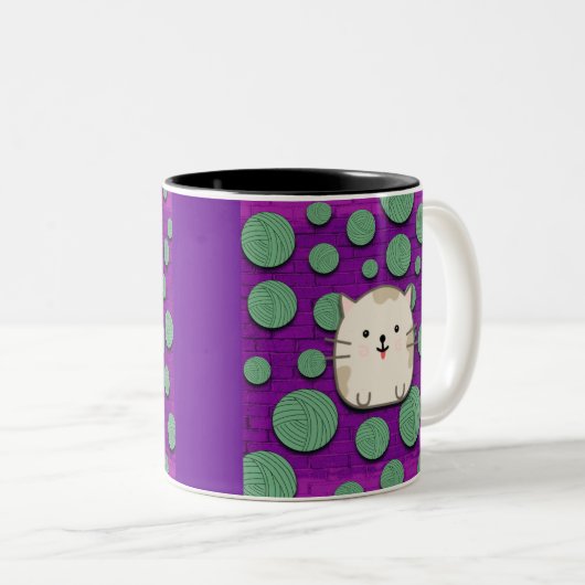 Cute Cat Sticking Out Tongue Mug Zweifarbige Tasse (VorderseiteRechts)