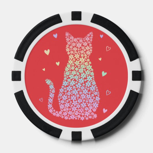  cute cat sweet rainbow hearts pastel gradient pokerchips (Vorderseite)