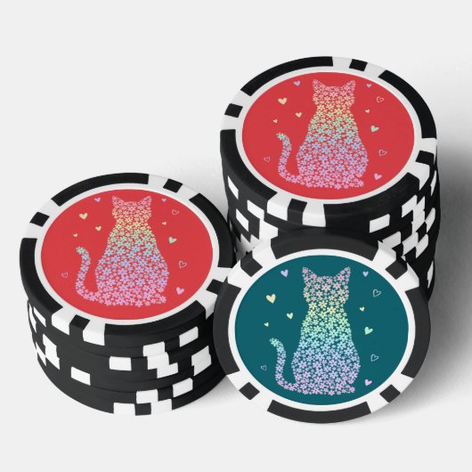  cute cat sweet rainbow hearts pastel gradient pokerchips (Stapel)