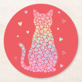  cute cat sweet rainbow hearts pastel gradient runder pappuntersetzer (Vorderseite)