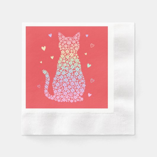  cute cat sweet rainbow hearts pastel gradient serviette (Vorderseite)