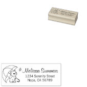Cute Cat Umbrella Leaf Address Rubber Stamp Gummistempel (Stempel)