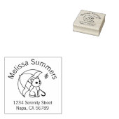 Cute Cat Umbrella Leaf Arch Address Gummistempel (Stempel)