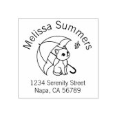 Cute Cat Umbrella Leaf Arch Address Gummistempel (Prägung)